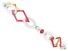 2.16ct Ruby and 1.26ct Diamond, 14ct Yellow Gold Bracelet - Antique Circa 1910