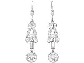 3 ct Diamond and Platinum Drop Earrings - Art Deco - Antique Circa 1925