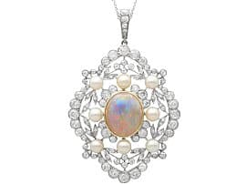 Antique 5.50ct Opal Pearl and Diamond Pendant