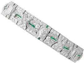 Antique Emerald, 10.47ct Diamond and Platinum Bracelet - Art Deco
