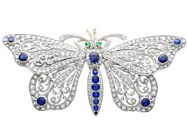 6.25ct Sapphire Emerald and 7.30ct Diamond Butterfly Brooch
