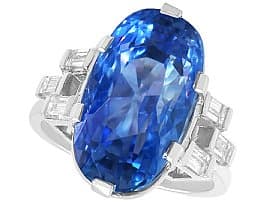 17.11ct Ceylon Sapphire and 0.50ct Diamond, Platinum Cocktail Ring - Vintage Circa 1950