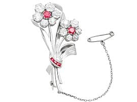 6.85 ct Diamond and 1.10 ct Ruby, Platinum Brooch - Antique and Vintage