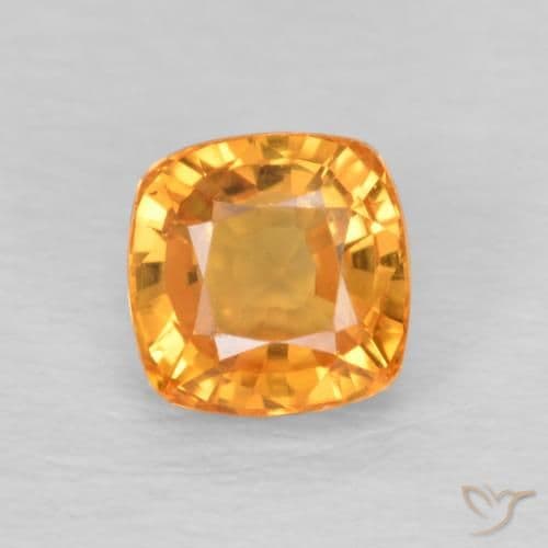 0.71ct Medium Orange Sapphire, Cushion Cut, 4.6x4.6 mm