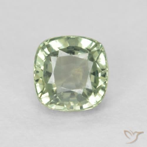 0.69ct Very Light Sage Green Sapphire, Cushion Cut, 4.6x4.5 mm