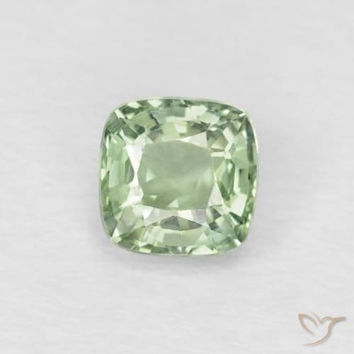 0.48ct Very Light Green Sapphire, Cushion Cut, 4.1x4.1 mm